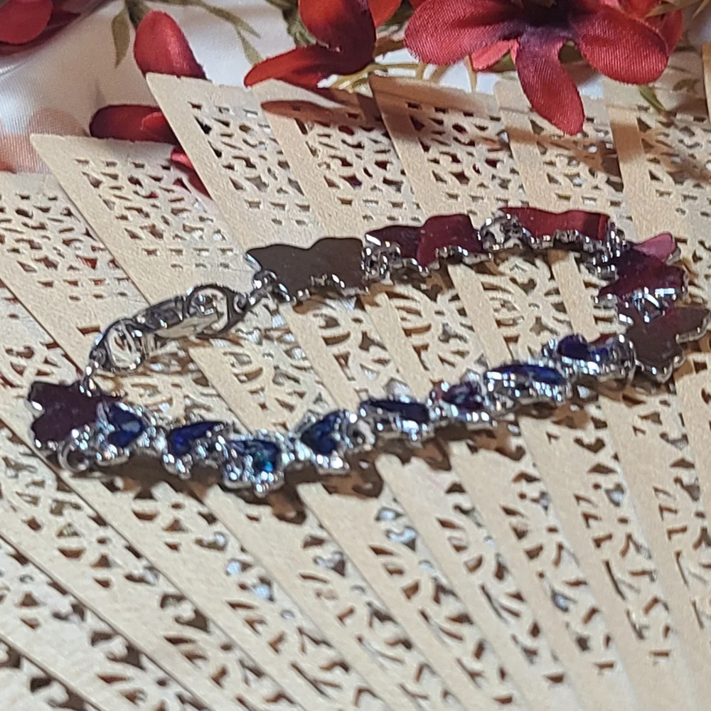 Elegant Blue and Silver Women's Butterfly Bracelet For Sale